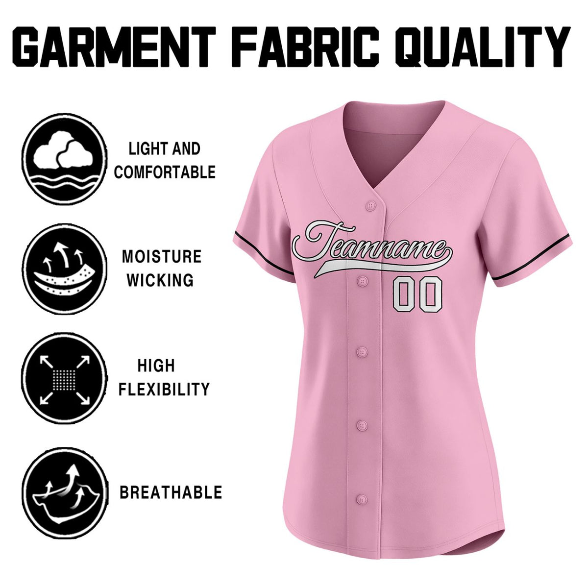 Custom Women's Baseball Jersey - Soft Pink Button Down Athletic Shirt