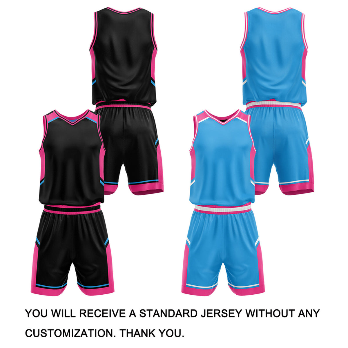 Custom Reversible Basketball Uniform Set | Black & Sky Blue V-Neck Sleeveless Jersey & Athletic Shorts