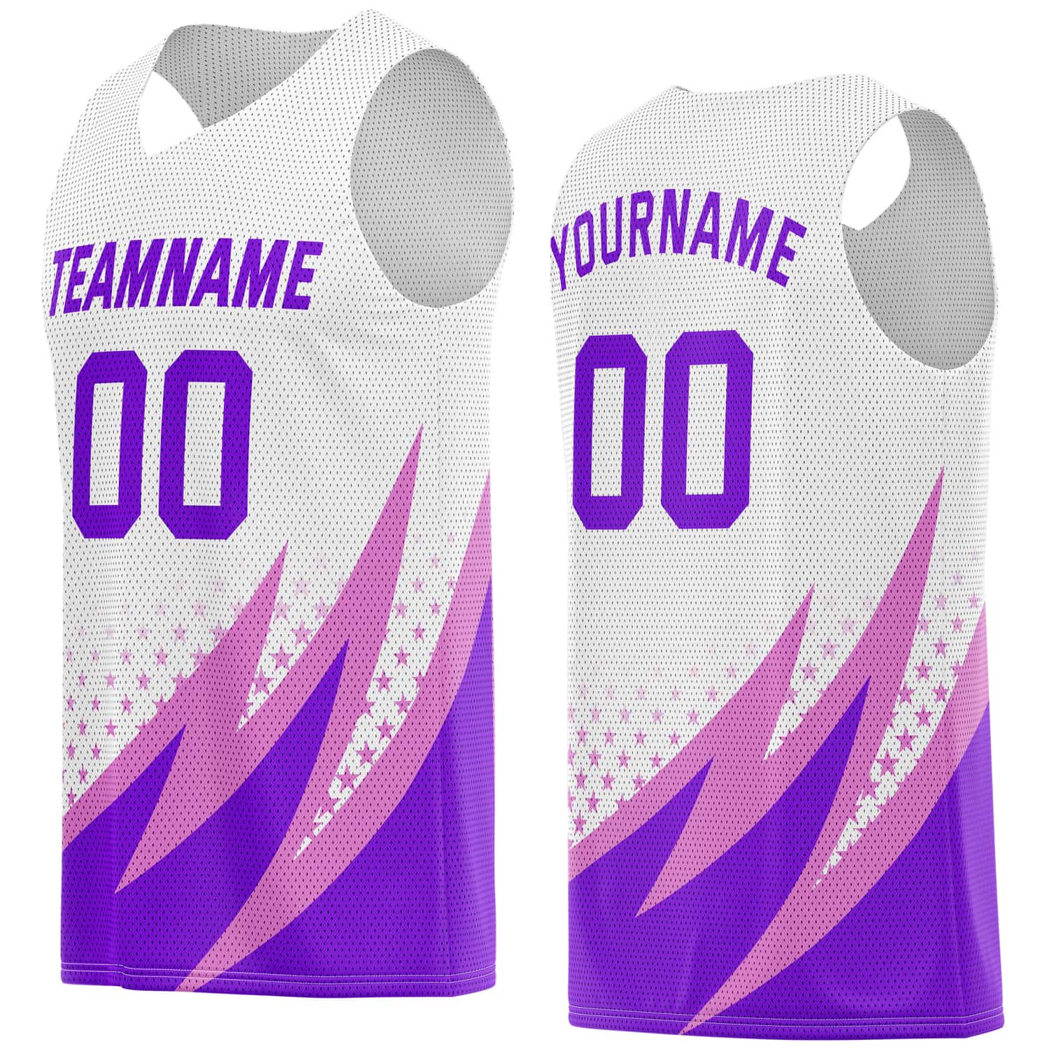Custom Multi-Purple & Pink Lightning-Star Pattern Basketball Jersey - Personalized Team Name, Number & LOGO | Vosoli