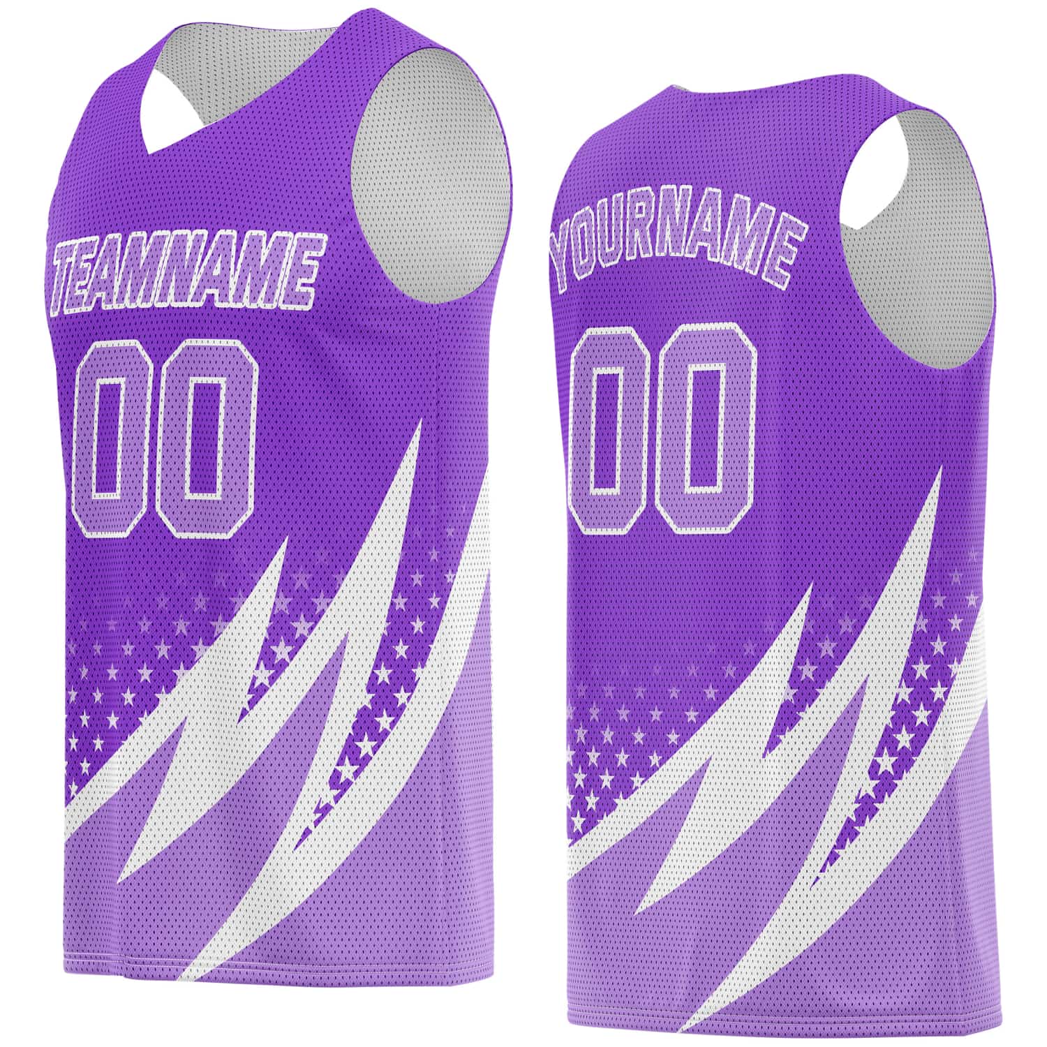 Custom Multi-Purple & White Lightning-Star Pattern Basketball Jersey - Personalized Team Name, Number & LOGO | Vosoli