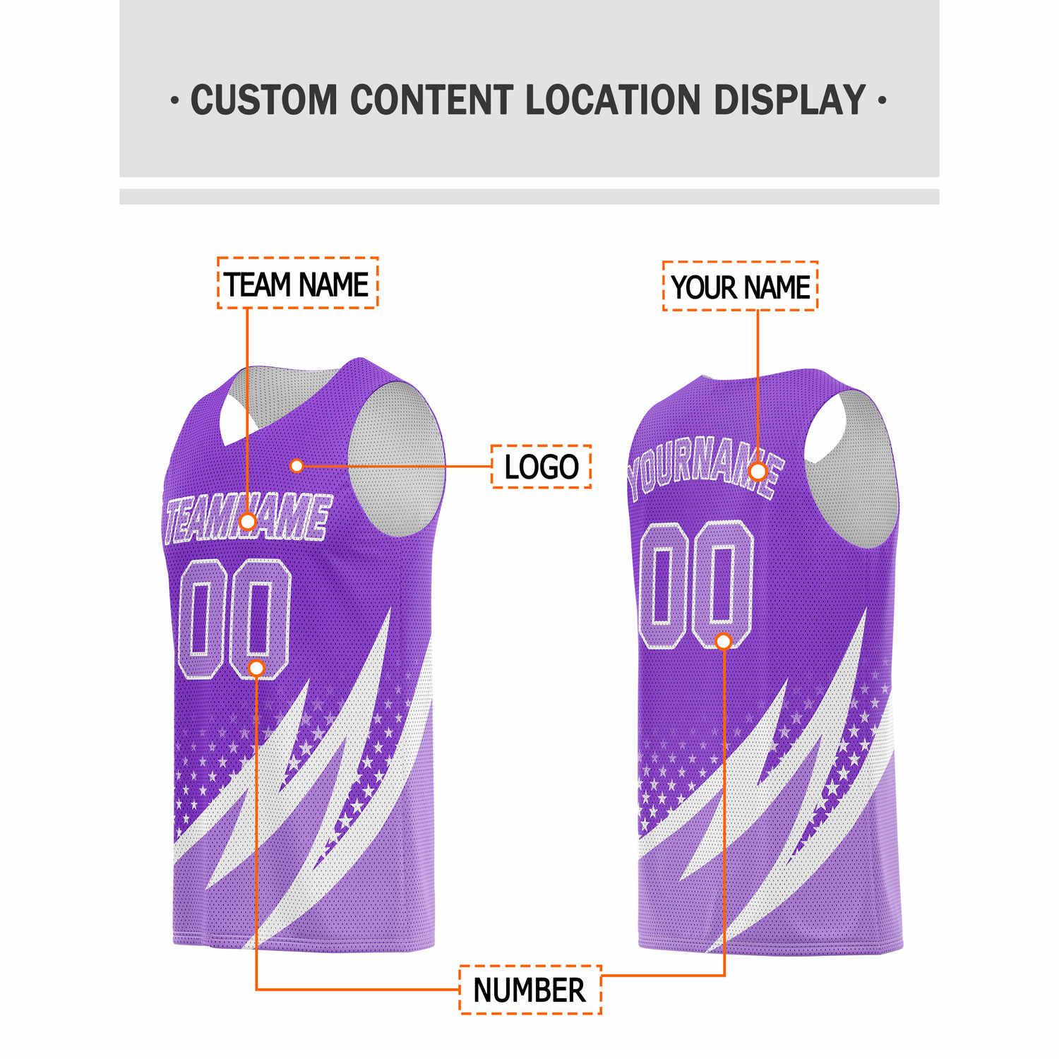Custom Multi-Purple & White Lightning-Star Pattern Basketball Jersey - Personalized Team Name, Number & LOGO | Vosoli