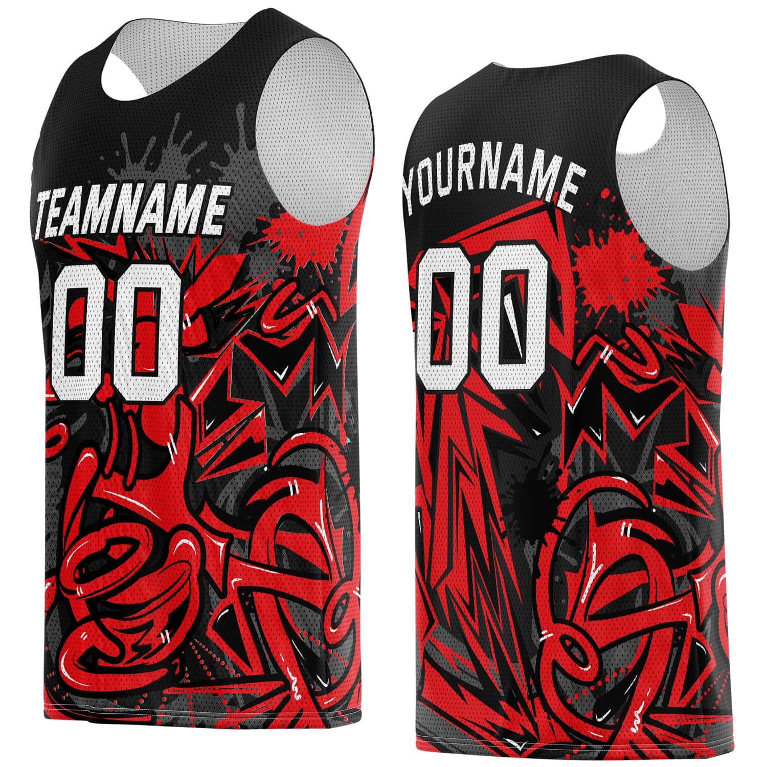 Custom Red & Black Graffiti Splash Basketball Jersey - Personalized Team Name, Number & LOGO | Vosoli