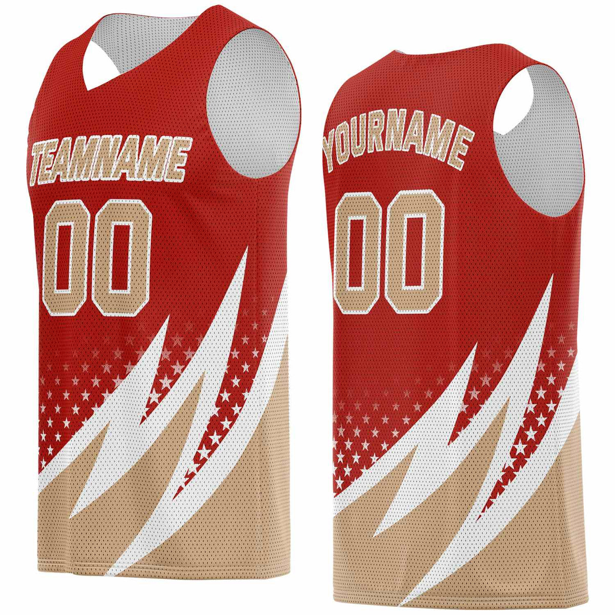 Custom Red &amp; Gold Lightning-Star Pattern Basketball Jersey - Personalized Team Name, Number &amp; LOGO | Vosoli