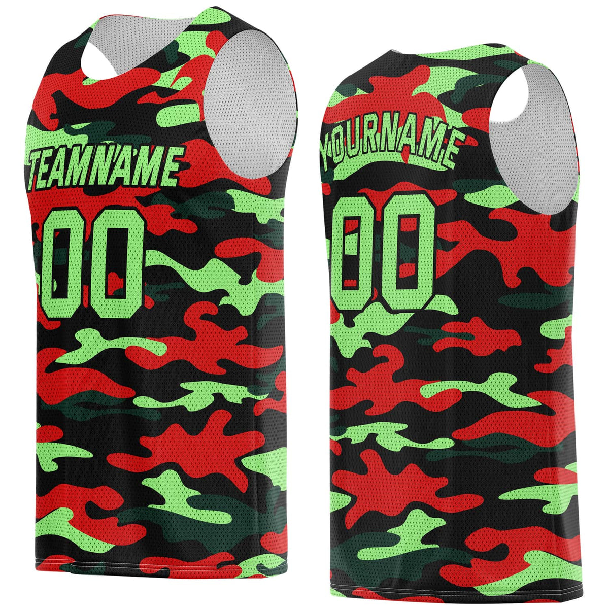 Custom Red &amp; Neon Green Camo Basketball Jersey - Personalized Team Name, Number &amp; LOGO | Vosoli