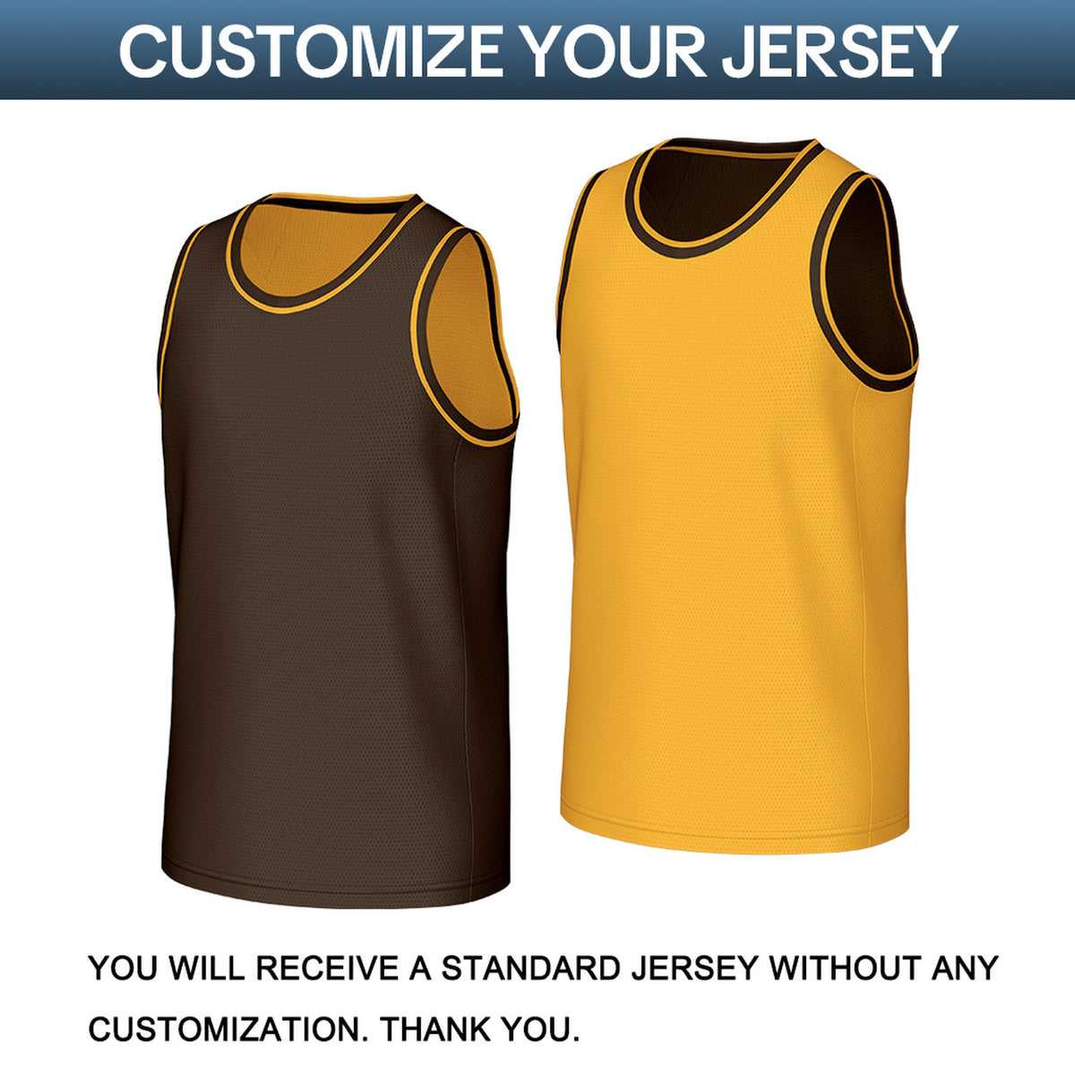 Custom Brown & Gold Reversible Basketball Jersey | Personalized Sleeveless Mesh Jersey for Adult Youth
