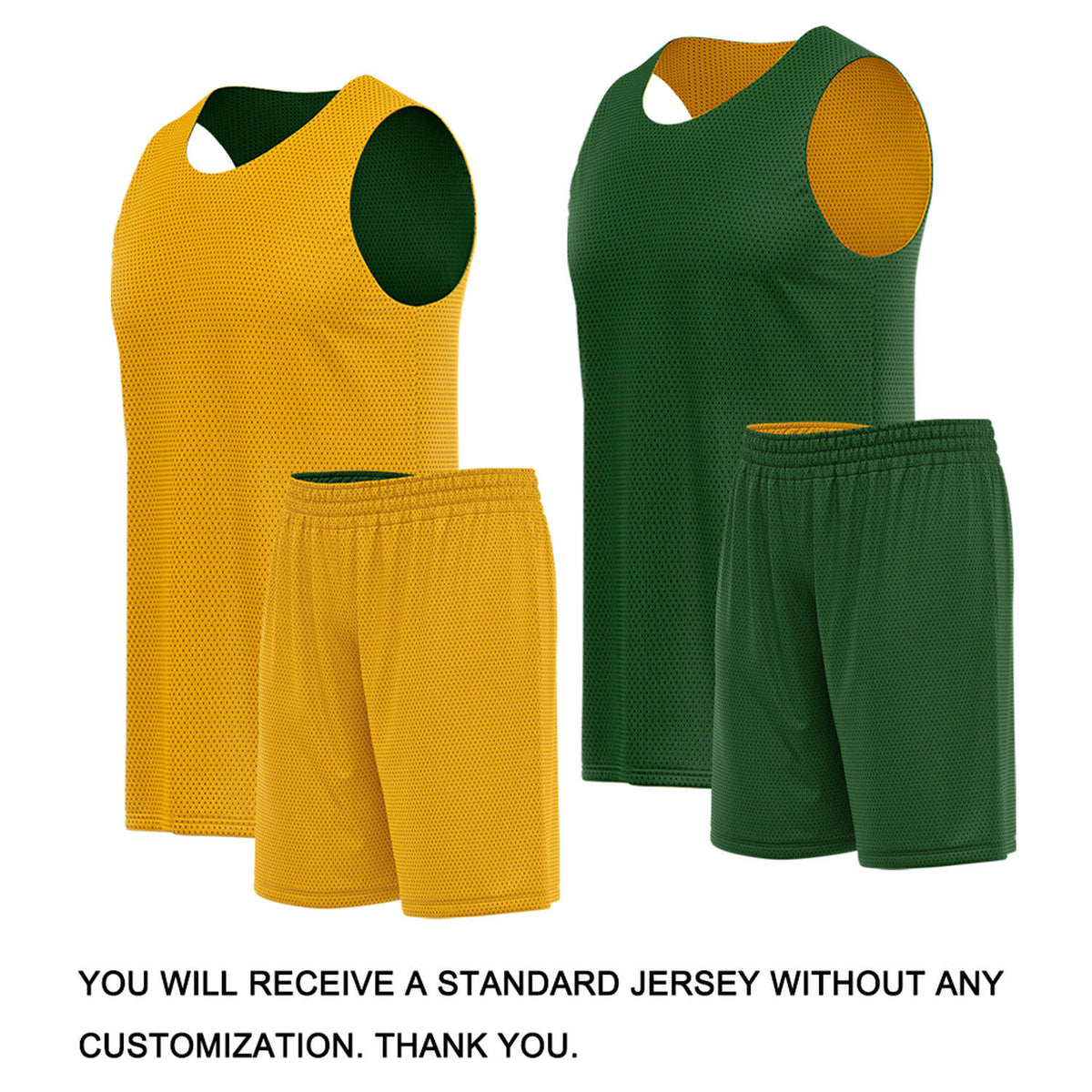 Custom Gold & Forest Green Double Sided Basketball Uniform Set | Breathable Mesh Tank Top and Shorts