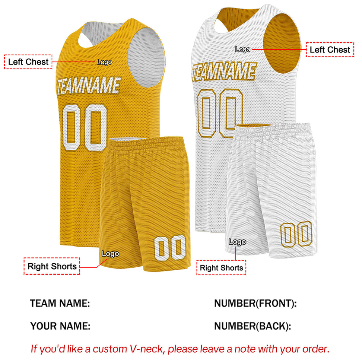 Custom Gold & White Double Sided Basketball Uniform Set | Breathable Mesh Tank Top and Shorts
