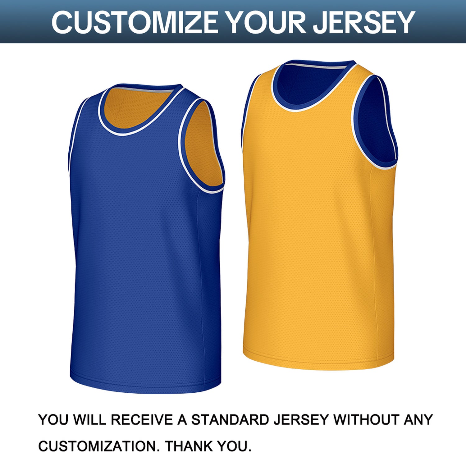 Custom Blue & Gold Reversible Basketball Jersey | Personalized Sleeveless Mesh Jersey for Adult Youth