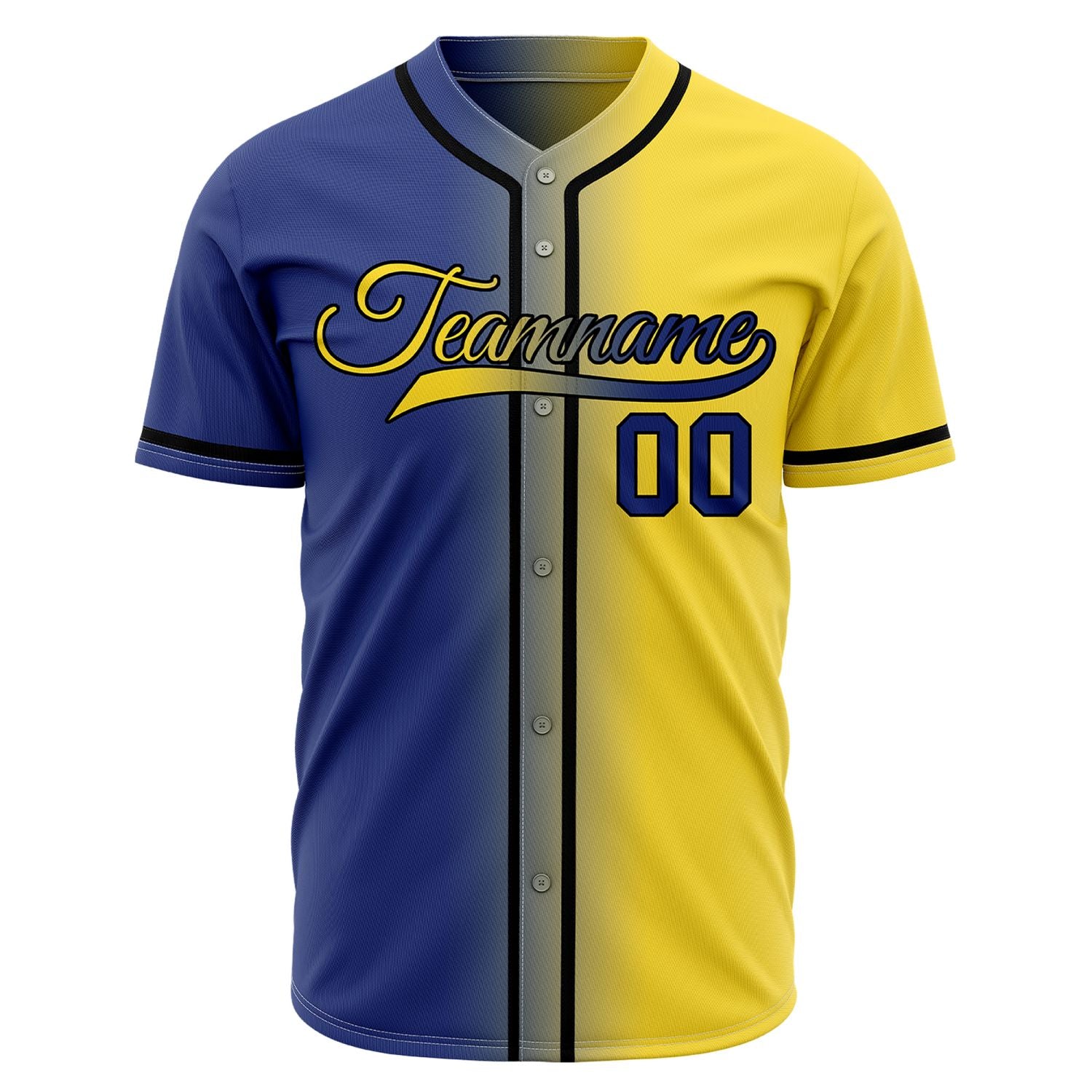 Custom Royal Blue and Yellow Split Baseball Jersey | Personalized Half-and-Half Team Uniform