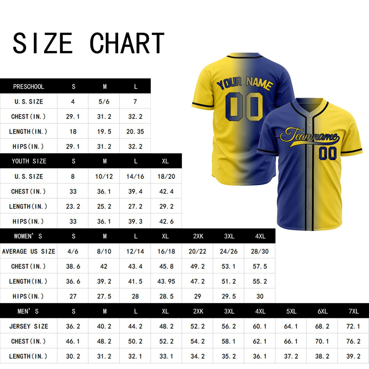 Custom Royal Blue and Yellow Split Baseball Jersey | Personalized Half-and-Half Team Uniform