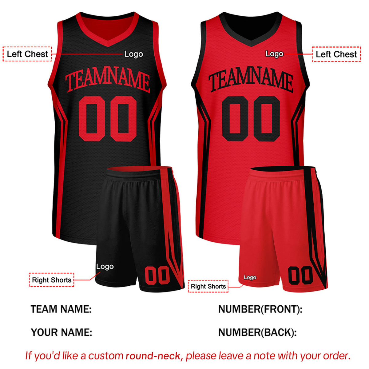 Custom Black & Red Reversible Basketball Jersey Set | Personalized Uniforms for High School Basketball Teams