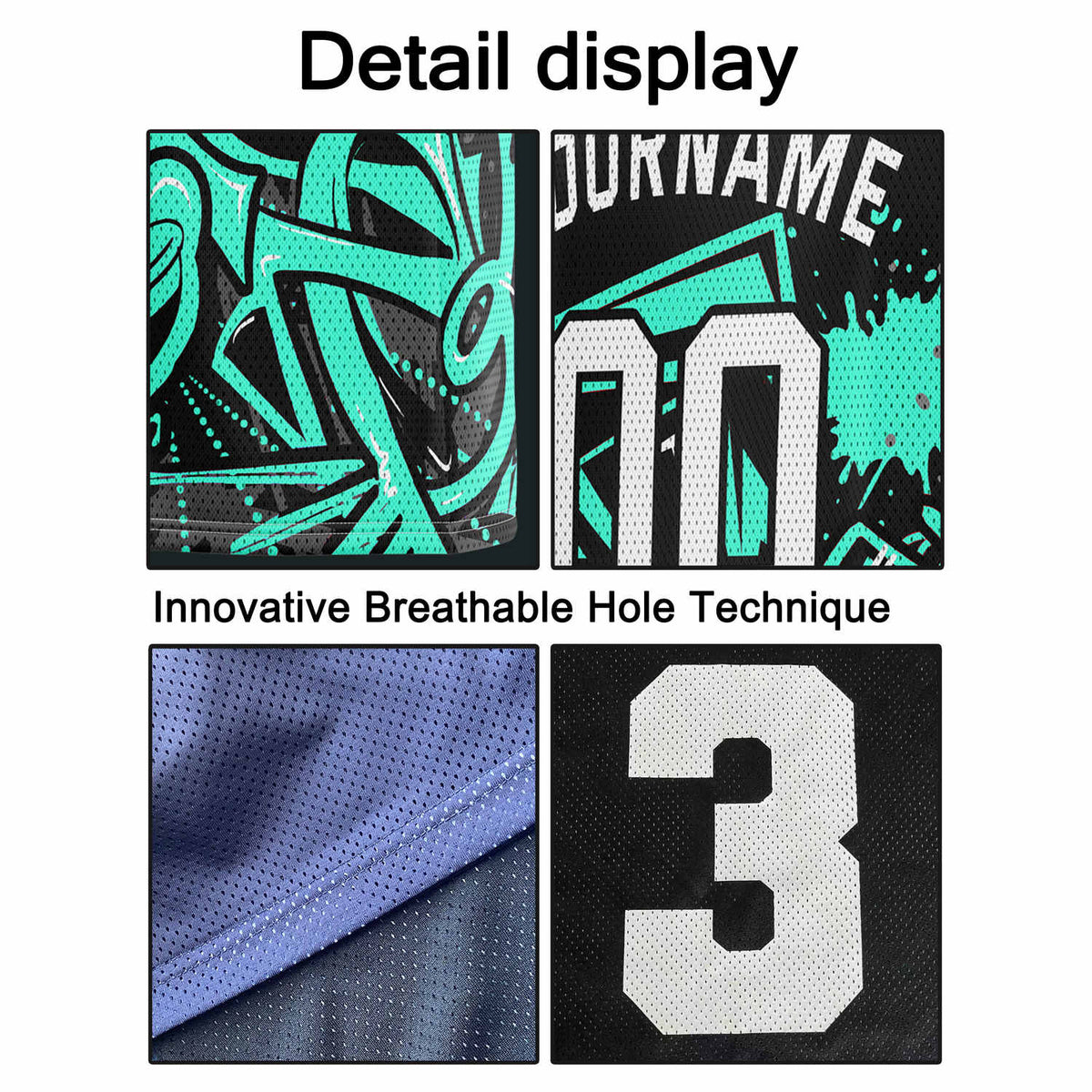 Custom Teal & Black Graffiti Splash Basketball Jersey - Personalized Team Name, Number & LOGO | Vosoli