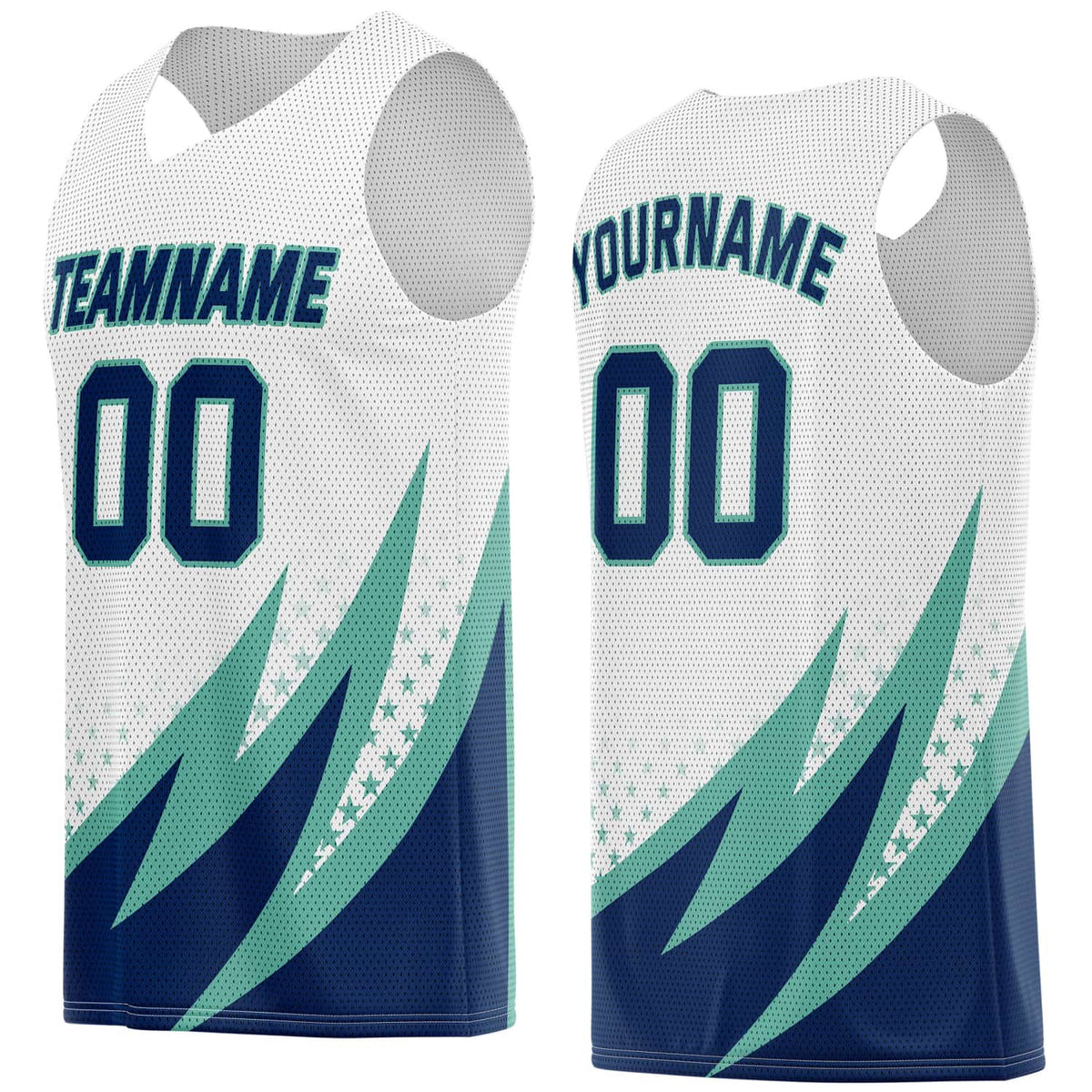Custom Multi-Teal &amp; Navy Lightning-Star Pattern Basketball Jersey - Personalized Team Name, Number &amp; LOGO | Vosoli