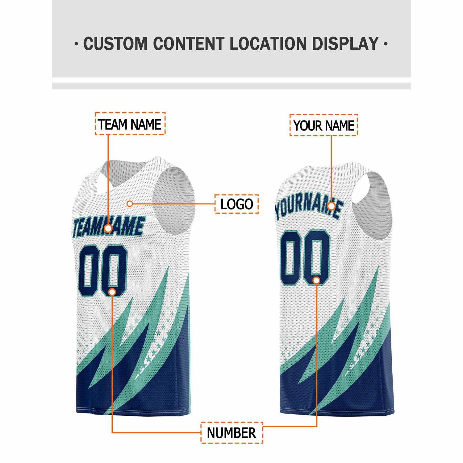 Custom Multi-Teal & Navy Lightning-Star Pattern Basketball Jersey - Personalized Team Name, Number & LOGO | Vosoli