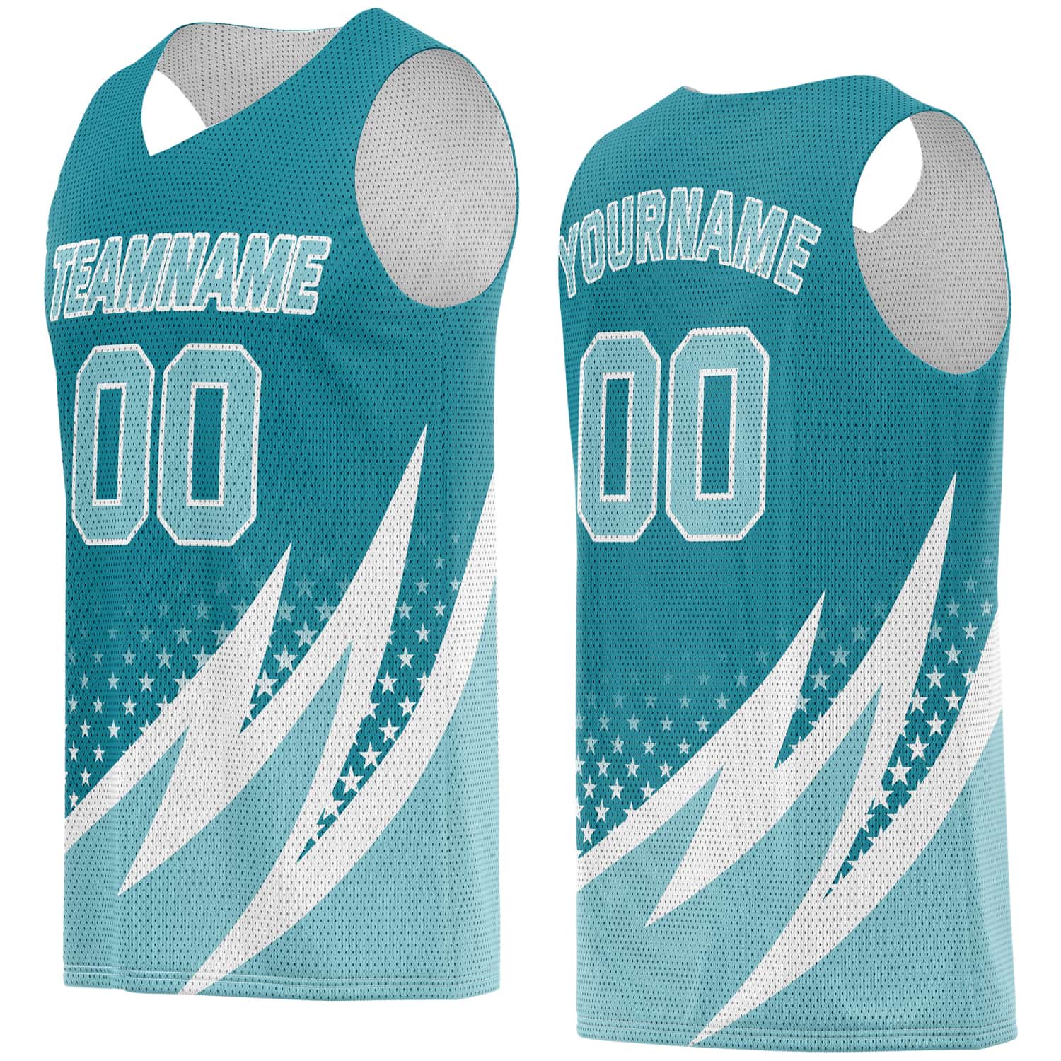 Custom Multi-Teal & White Lightning-Star Pattern Basketball Jersey - Personalized Team Name, Number & LOGO | Vosoli