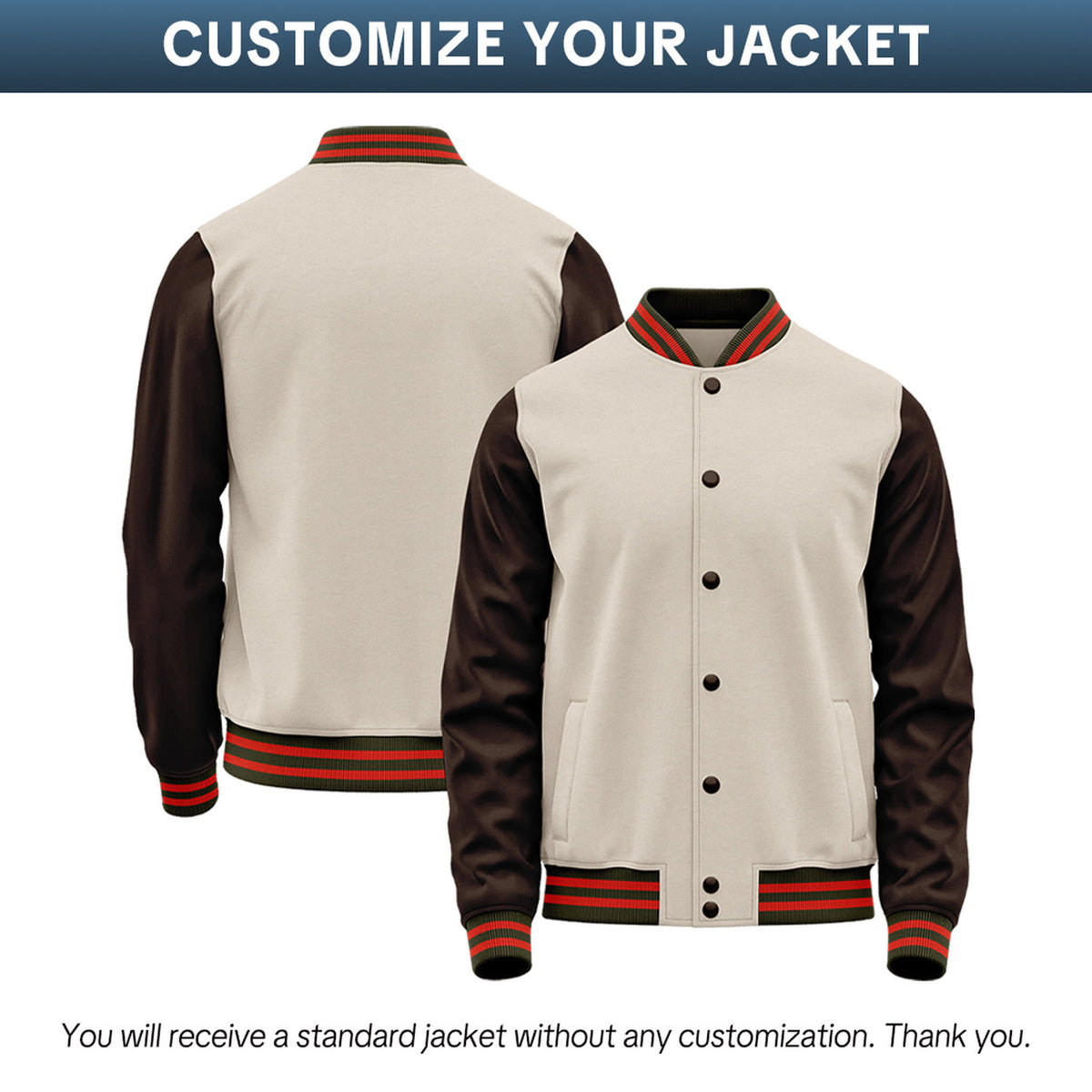Custom Cream & Brown Two-Tone Varsity Jacket | Personalized Baseball Bomber with Name, Number & Logo