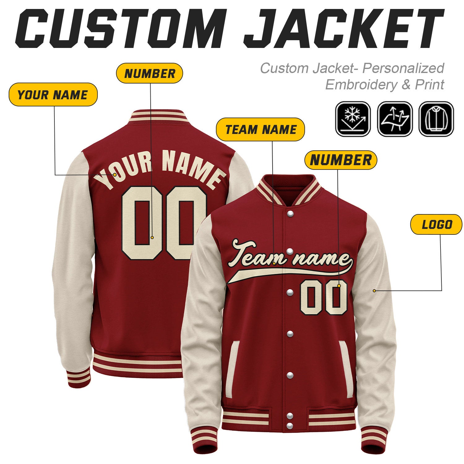 Custom Maroon & Cream Baseball Bomber Jacket | Retro Collegiate Varsity & Letterman