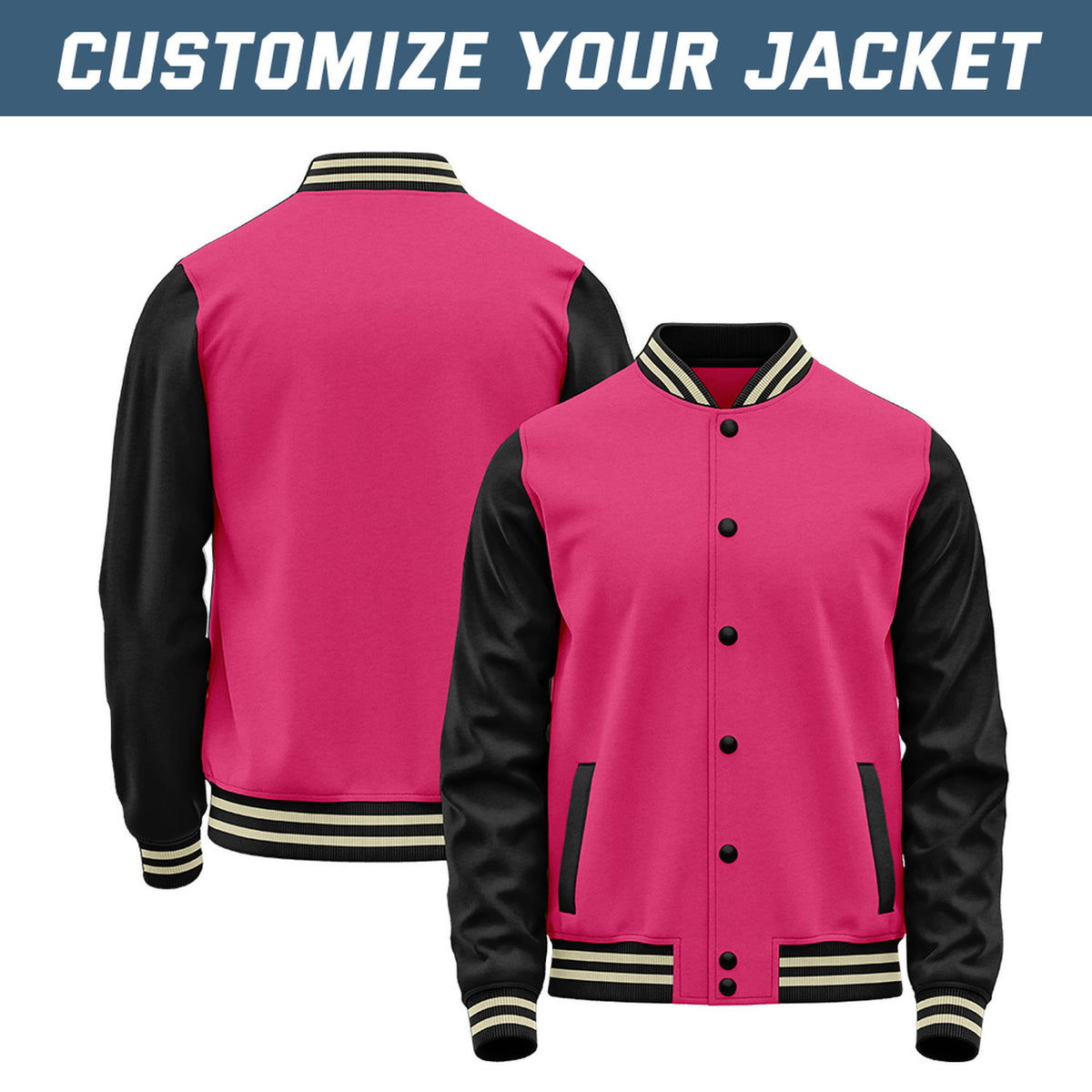 Custom Hot Pink & Black Baseball Bomber Jacket | Retro Collegiate Varsity & Letterman