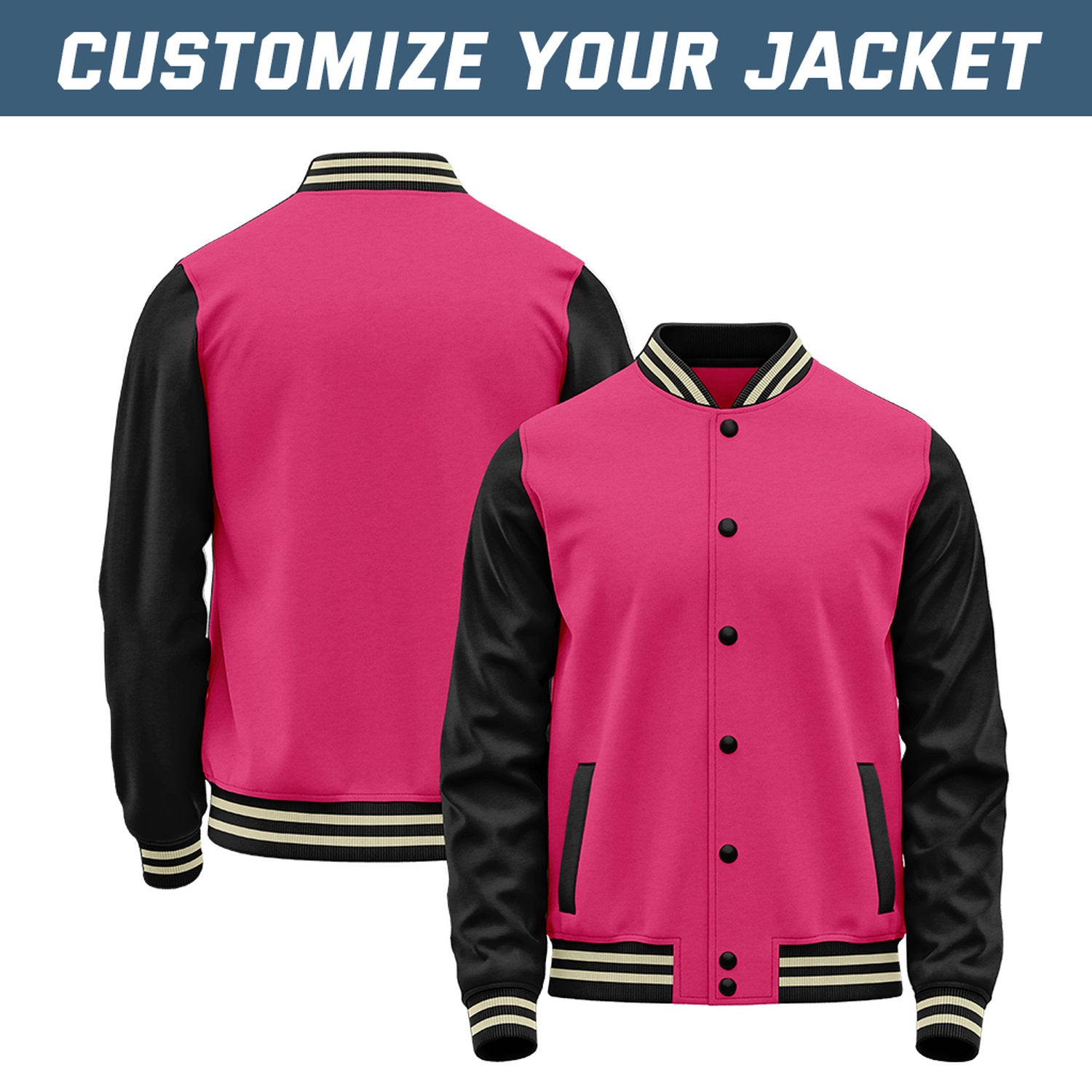 Custom Hot Pink & Black Baseball Bomber Jacket | Retro Collegiate Varsity & Letterman