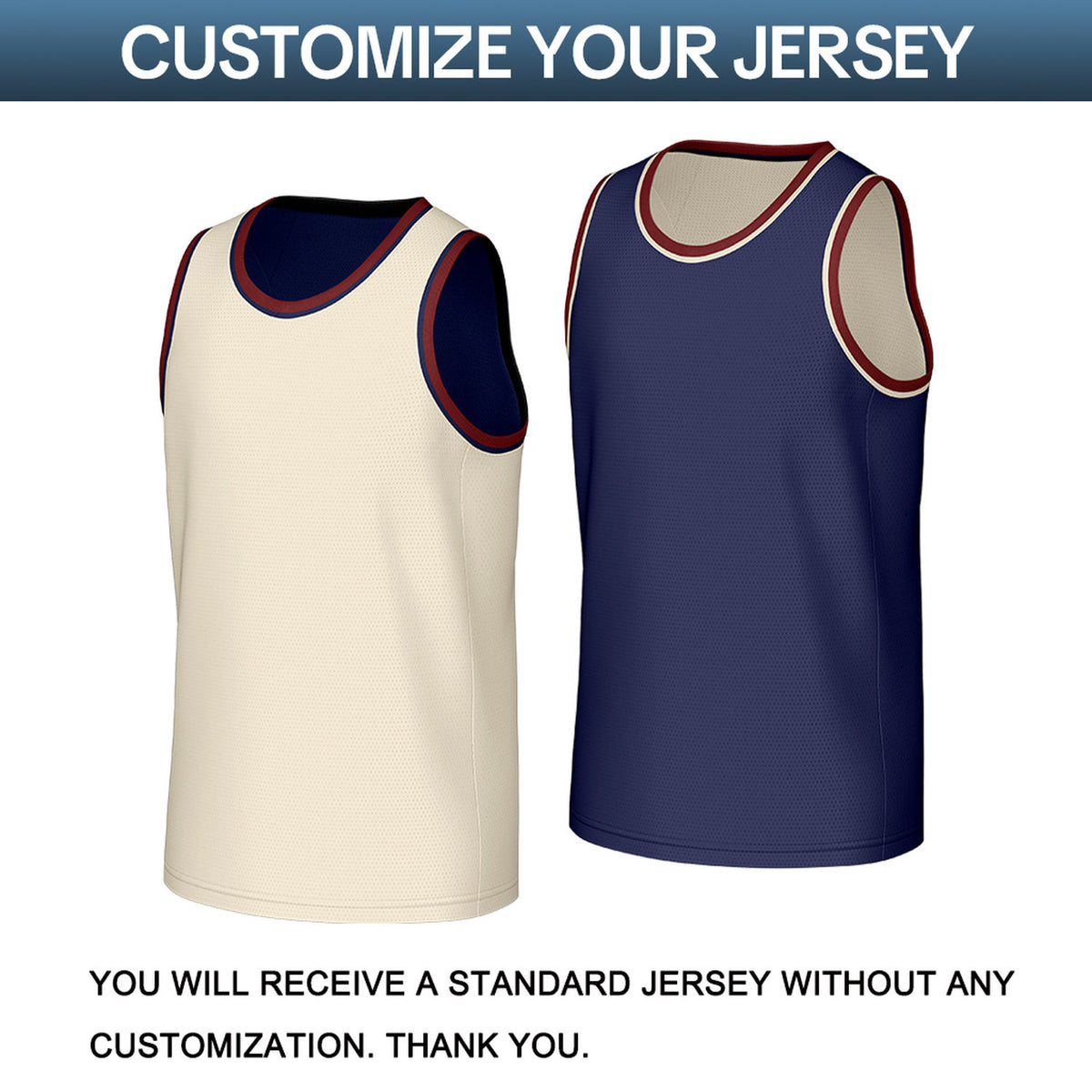 Custom Cream & Navy Reversible Basketball Jersey | Personalized Sleeveless Mesh Jersey for Adult Youth