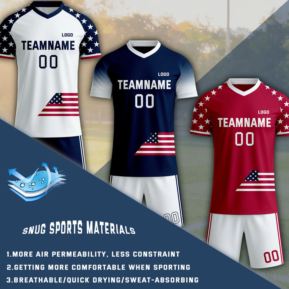 Custom USA Flag Soccer Jersey | Personalized Stars and Stripes Team Uniform - VOSOLI