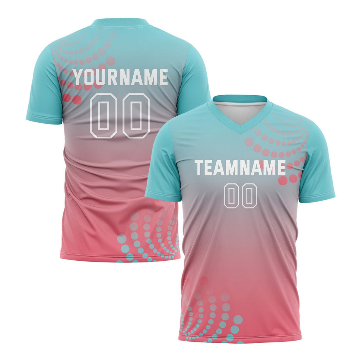 Custom Aqua &amp; Pink Dot Pattern Ombre Soccer Jersey for Teams &amp; Individuals | Vosoli