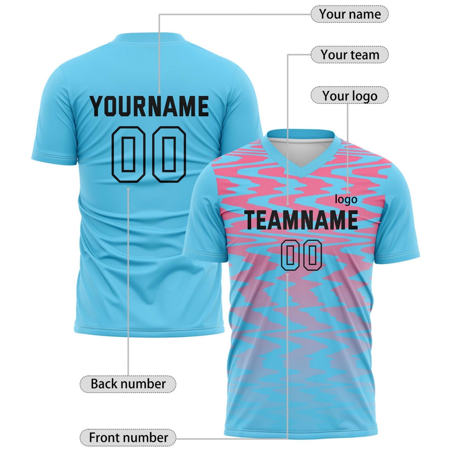 Custom Aqua & Pink Wave Pattern Soccer Jersey for Teams & Individuals | Vosoli