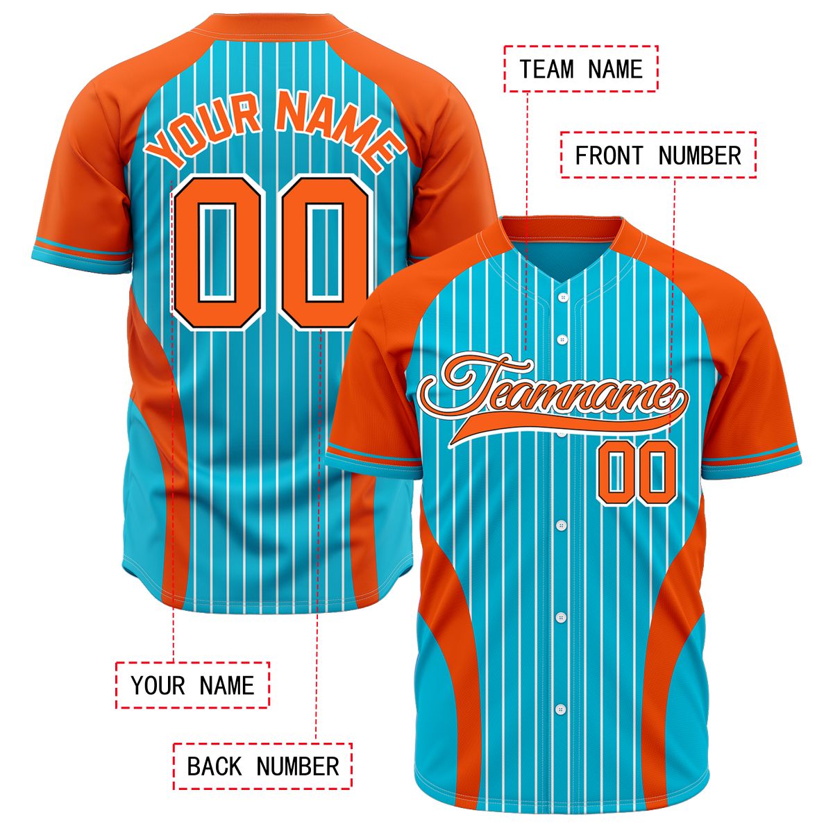 VOSOLI Custom Aqua & Orange Pinstripe Baseball Jersey - Sublimated Athletic Gear