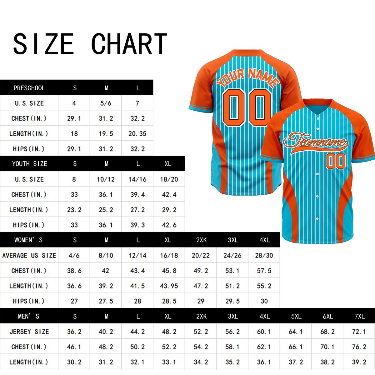 VOSOLI Custom Aqua & Orange Pinstripe Baseball Jersey - Sublimated Athletic Gear