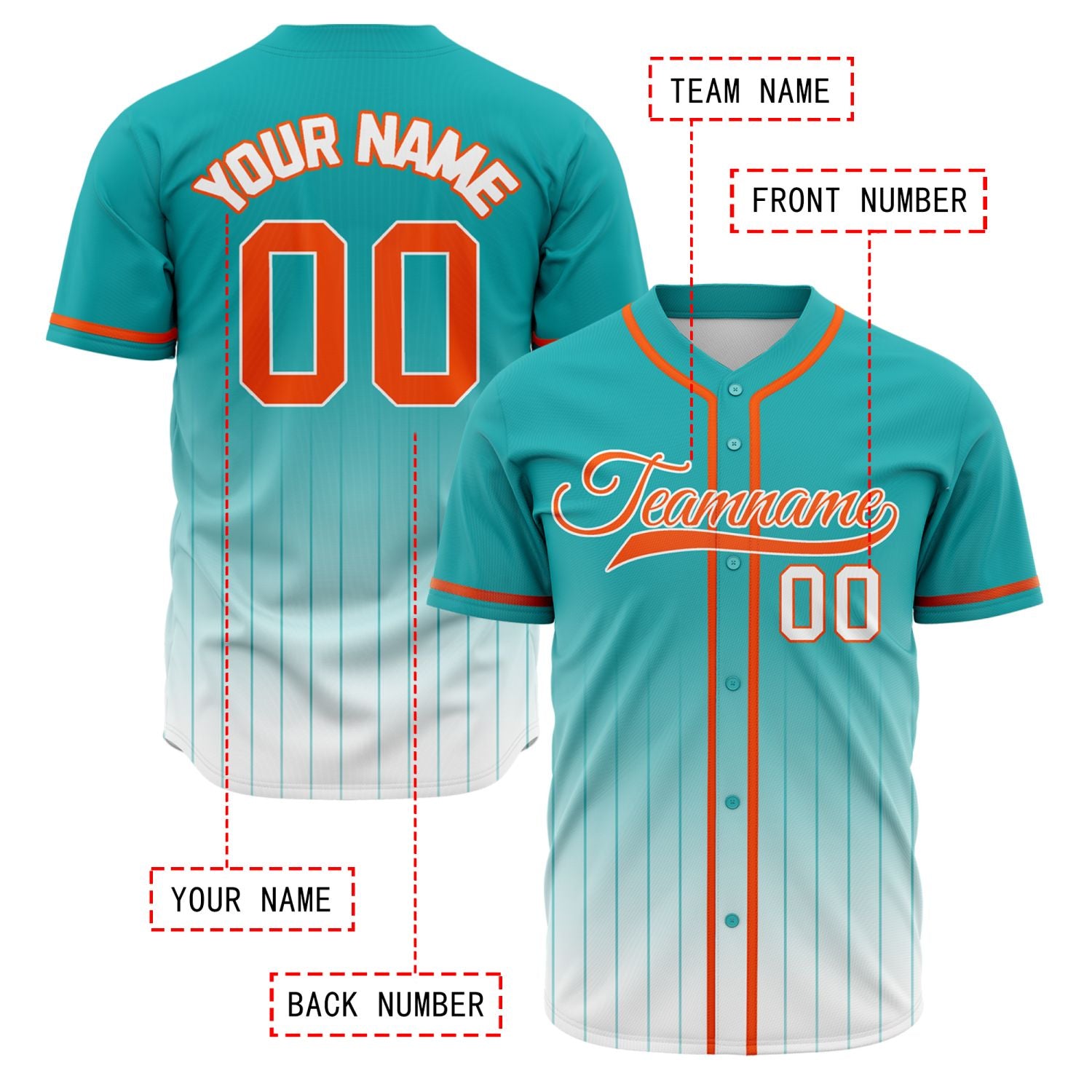 VOSOLI Tropical Aqua & Orange Gradient Pinstripe Baseball Jersey