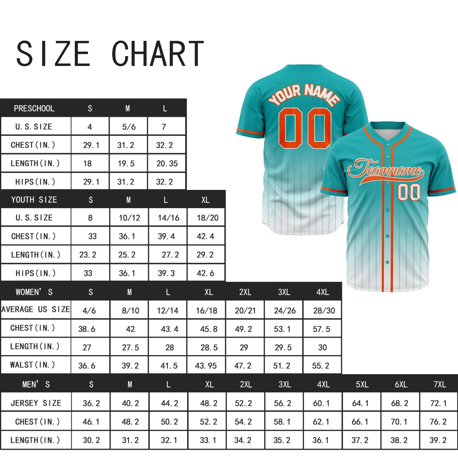 VOSOLI Tropical Aqua & Orange Gradient Pinstripe Baseball Jersey