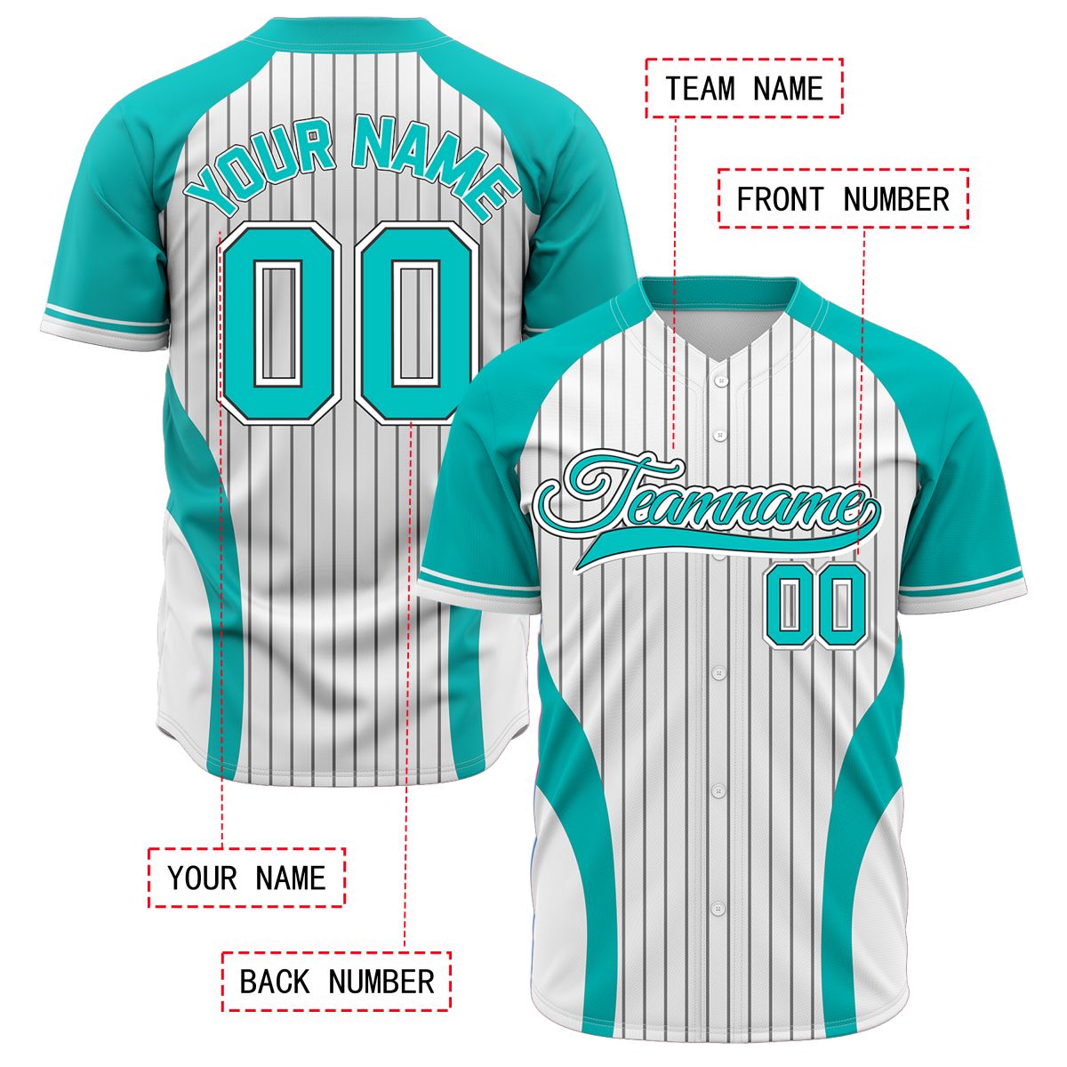 VOSOLI Custom Aqua & White Pinstripe Baseball Jersey - Sublimated Athletic Uniform