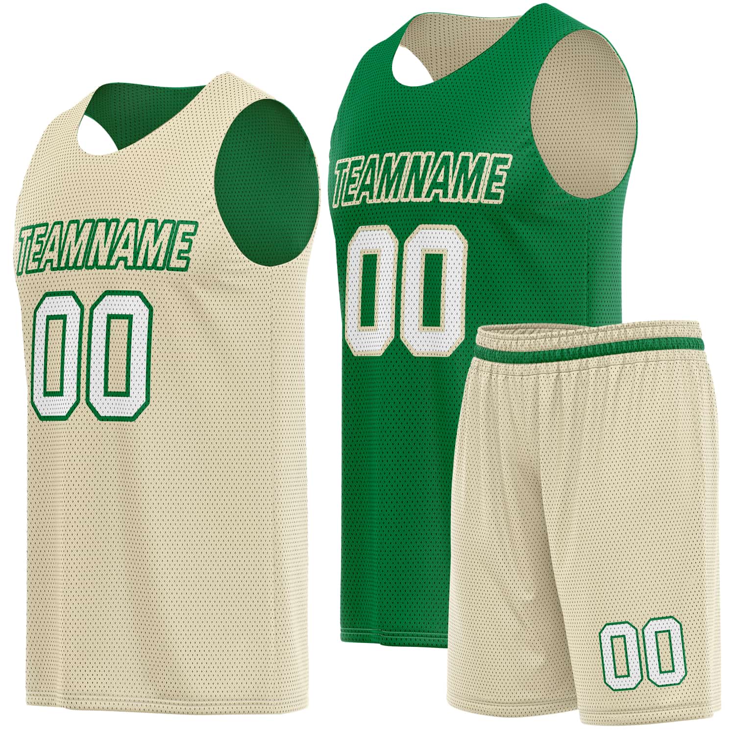 Custom Reversible Basketball Jersey & Shorts Set for Individuals & Teams – Beige Green White | Vosoli