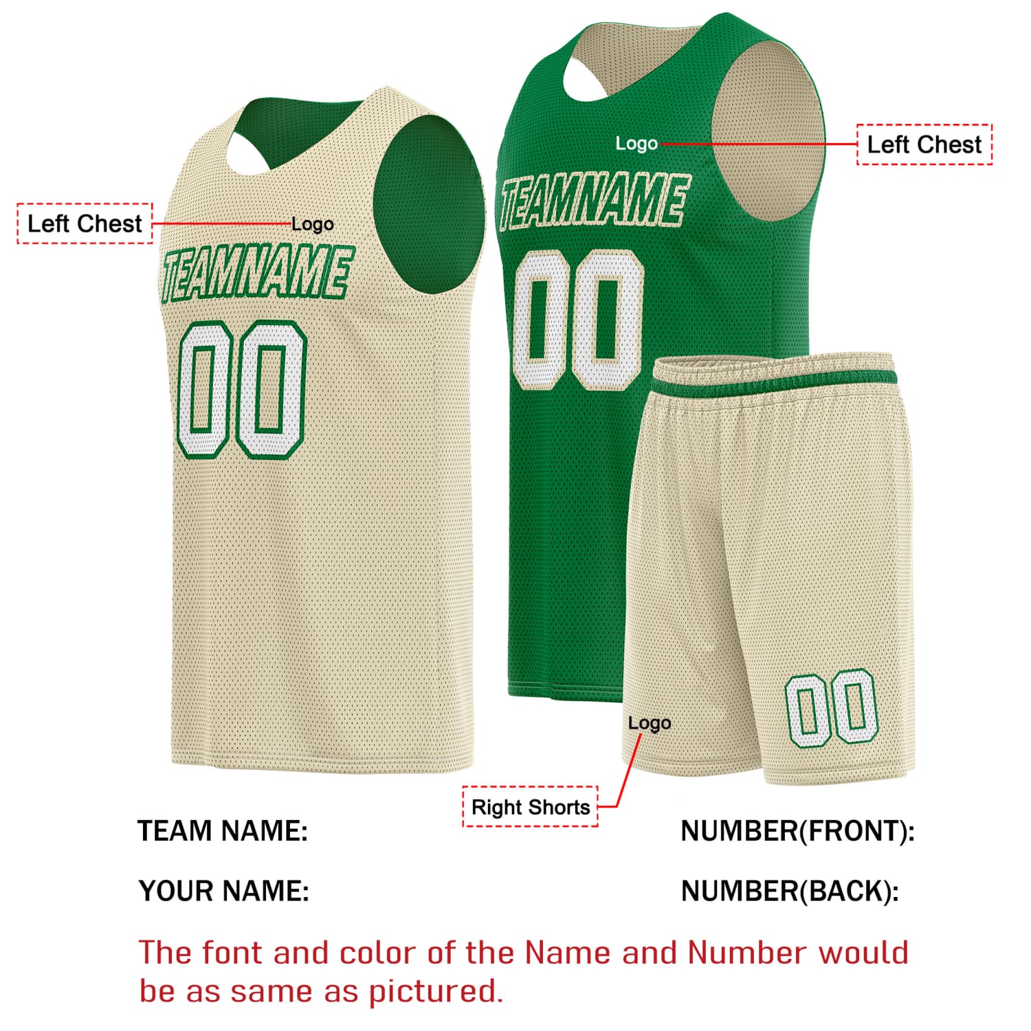 Custom Reversible Basketball Jersey & Shorts Set for Individuals & Teams – Beige Green White | Vosoli