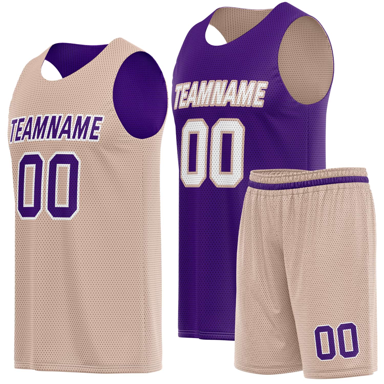 Custom Reversible Basketball Jersey & Shorts Set for Individuals & Teams – Beige Purple | Vosoli