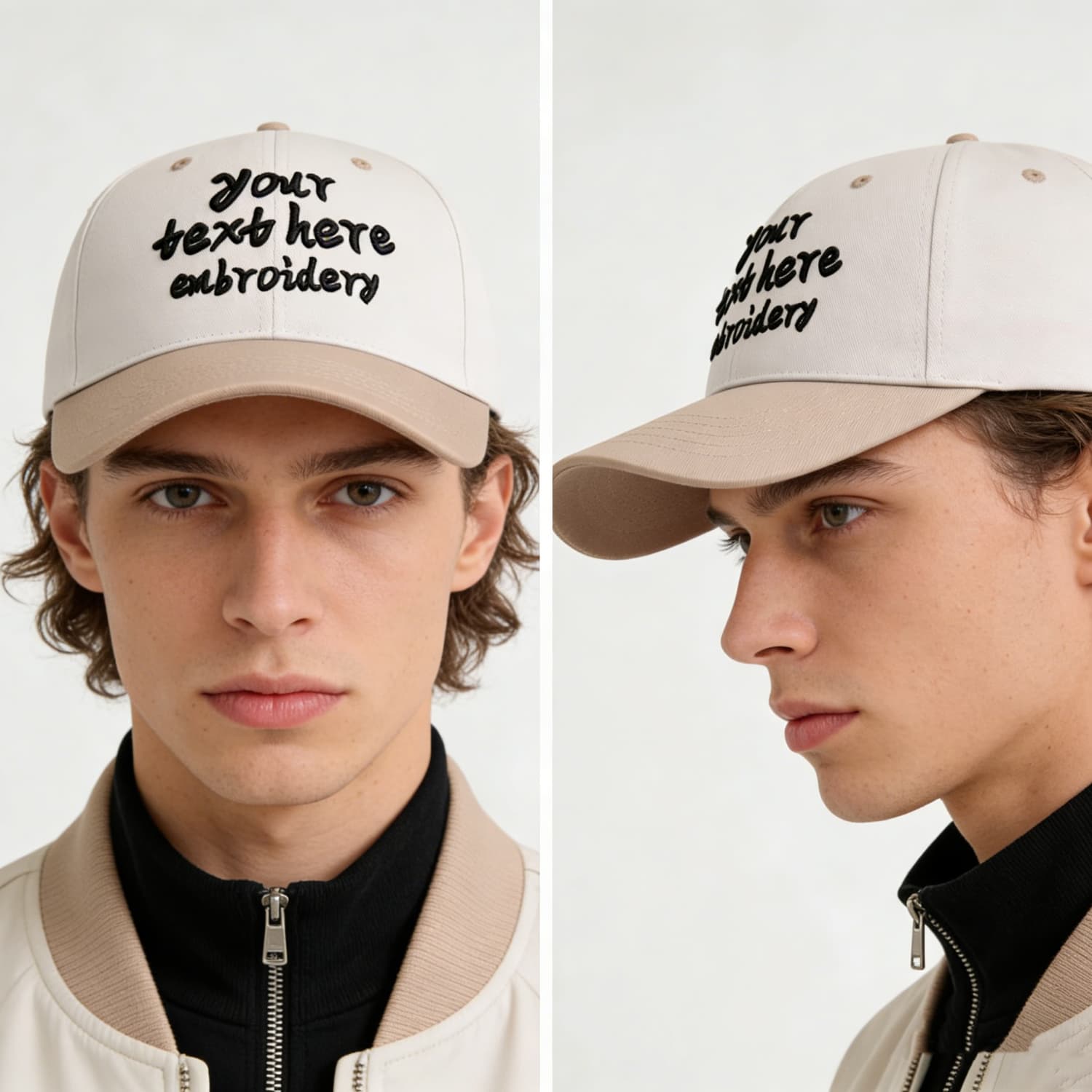 Vosoli Beige Solid-Color Deep Bill Baseball Cap - Unisex Custom 3D Embroidery or Print Hat