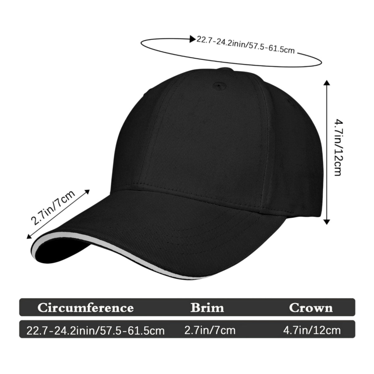 Vosoli Black Contrast Brim Unisex Baseball Cap - Team Custom Embroider or Print Personalized Hat