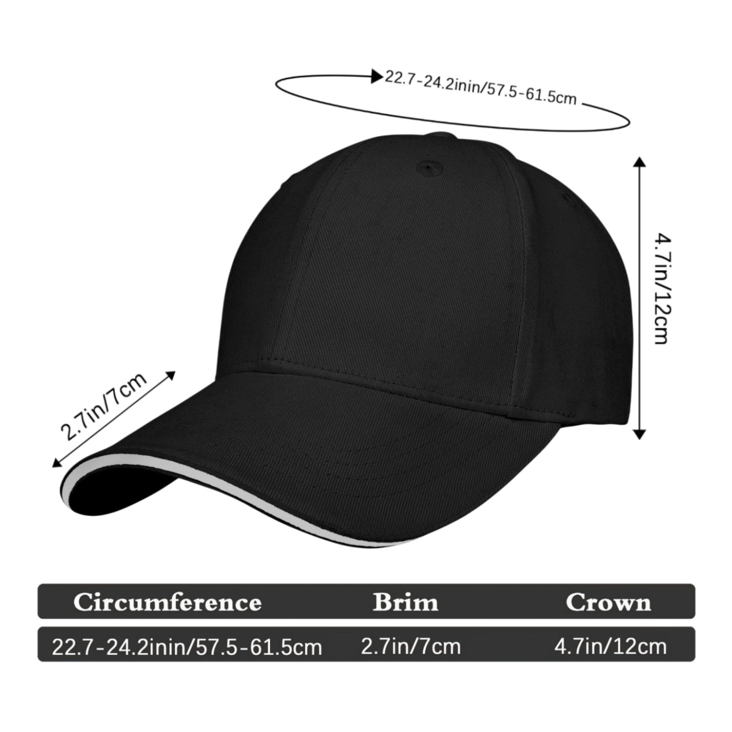 Vosoli Black Contrast Brim Unisex Baseball Cap - Team Custom Embroider or Print Personalized Hat