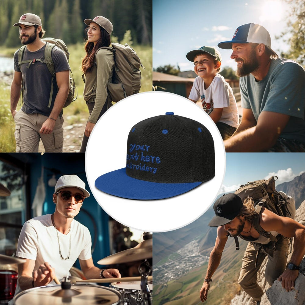 Vosoli Black Blue Flat Brim Cap - Custom Embroidered Personalized Hat