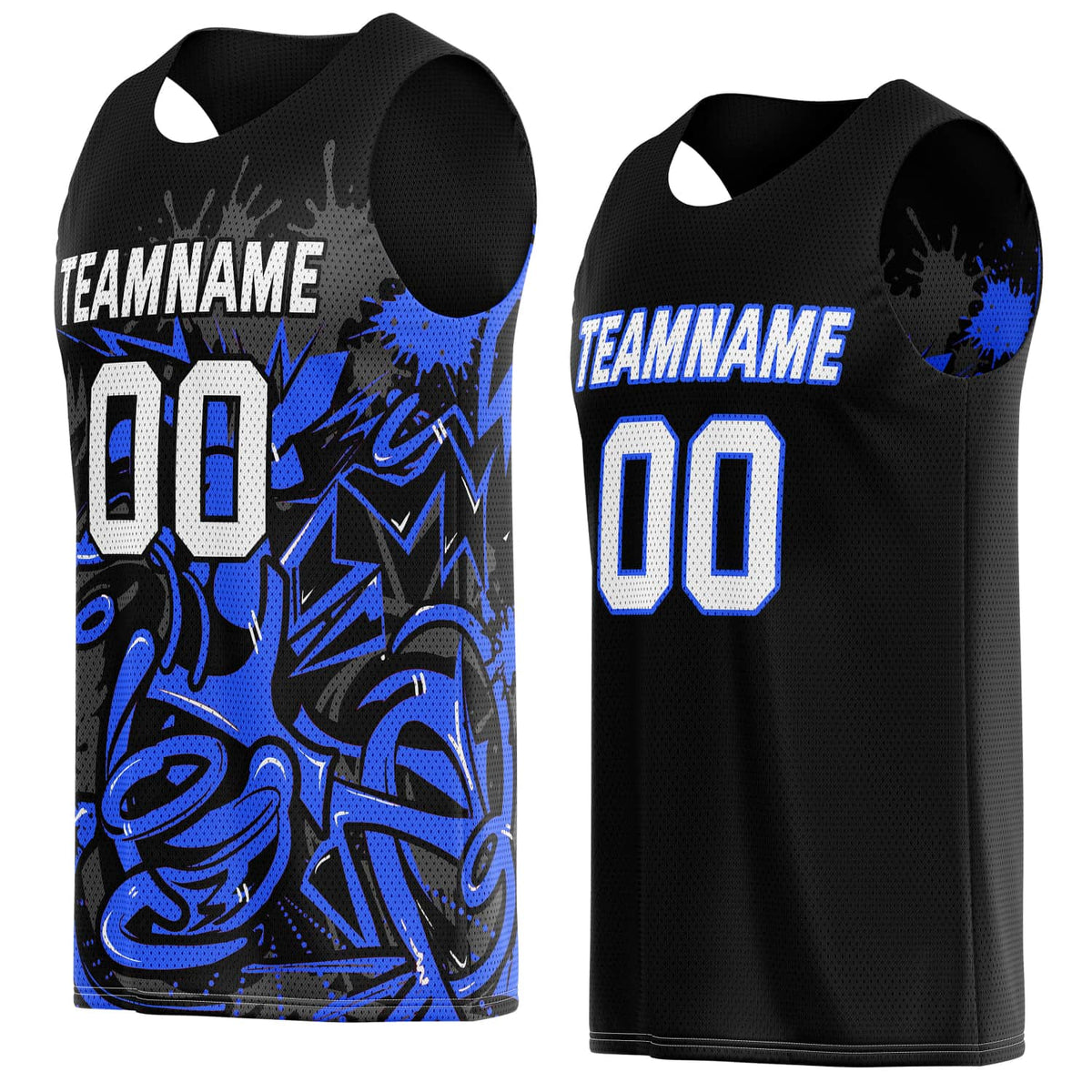 Custom Reversible Basketball Jersey for Individuals &amp; Teams – Black Blue Graffiti | Vosoli