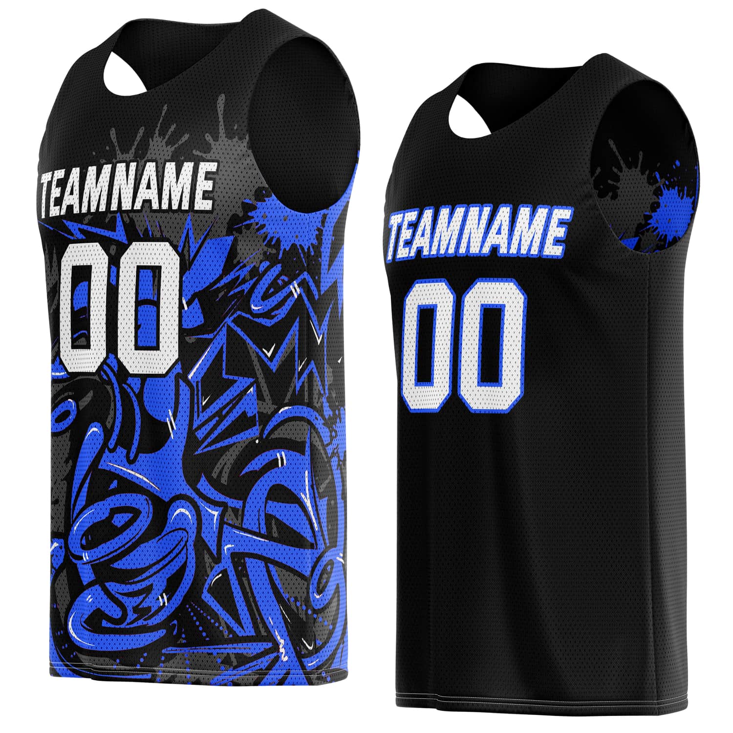 Custom Reversible Basketball Jersey for Individuals & Teams – Black Blue Graffiti | Vosoli