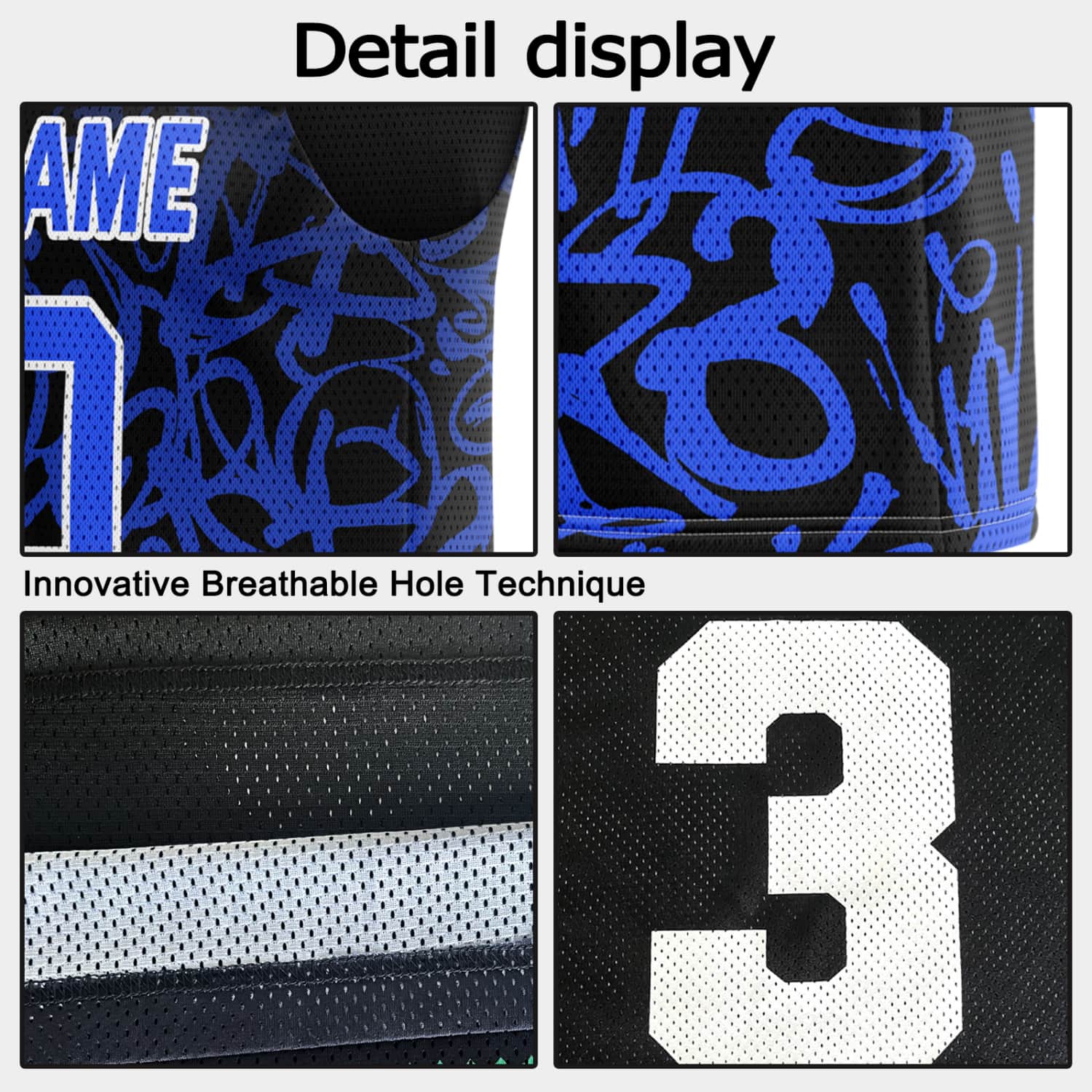 Custom Reversible Basketball Jersey for Individuals & Teams – Black & Blue Graffiti | Vosoli