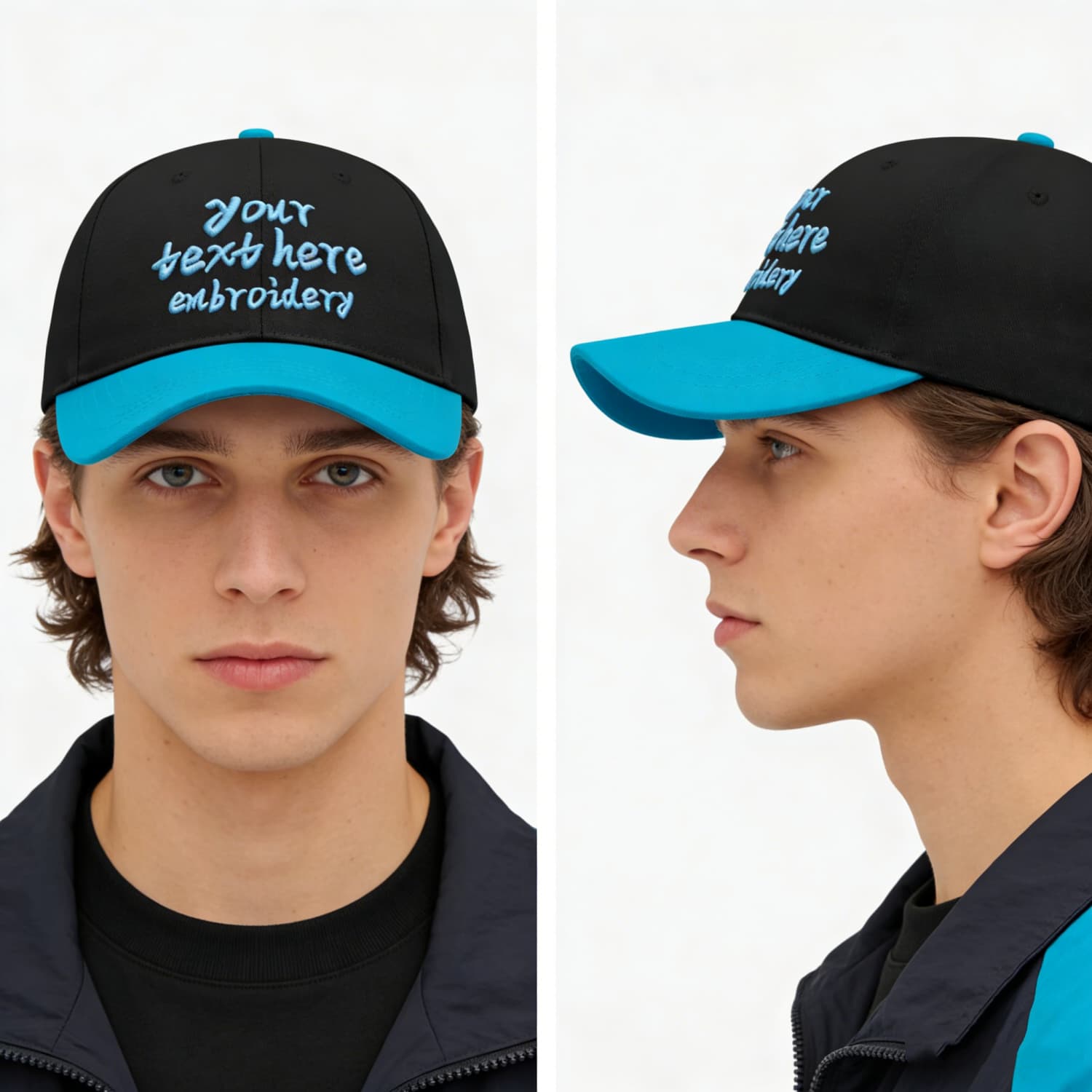 Vosoli Black Cyan Two-Tone Baseball Cap - Unisex Custom 3D Embroidery or Print