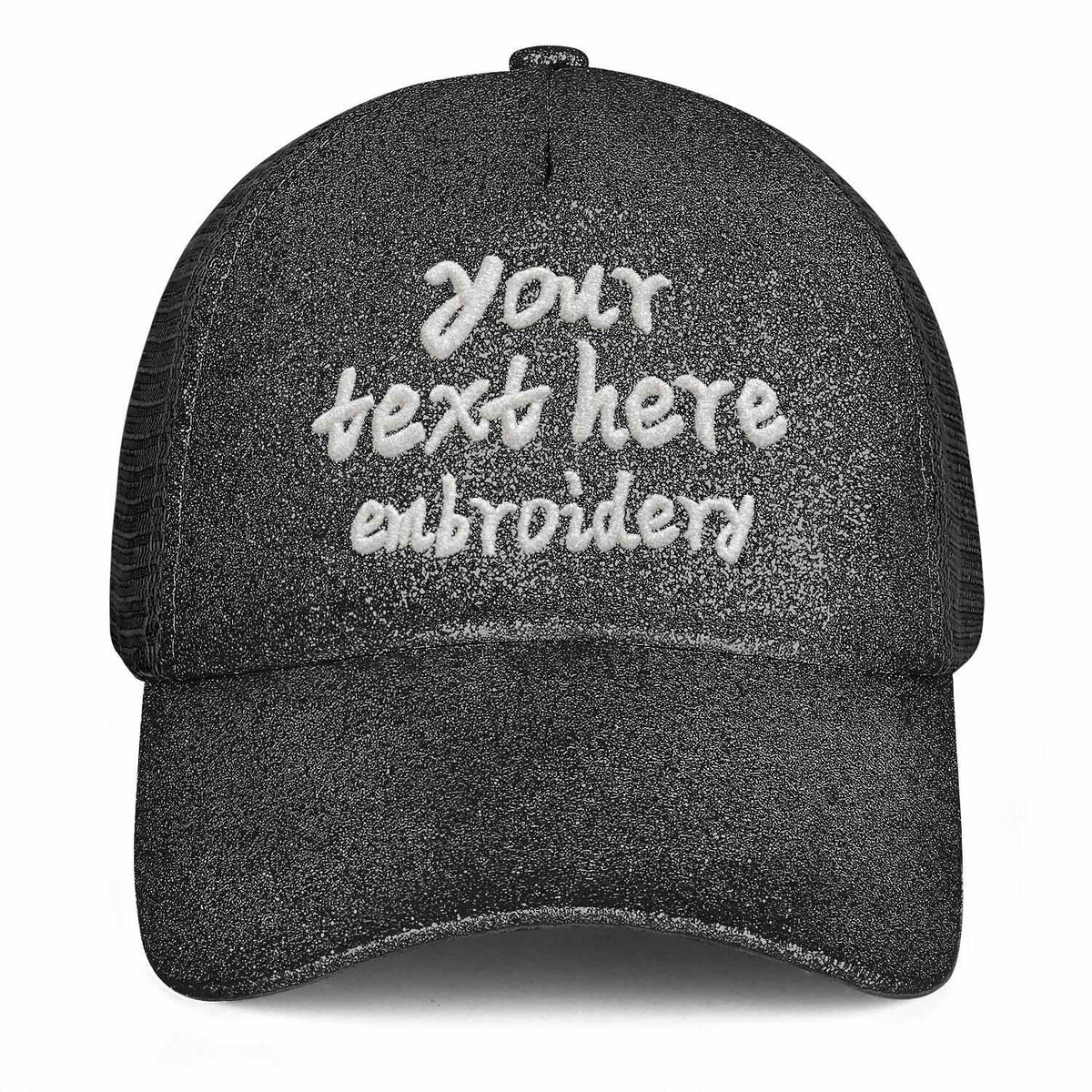 Vosoli Black Glitter Mesh Women’s Ponytail Hat - Team Custom Embroider Personalized Cap