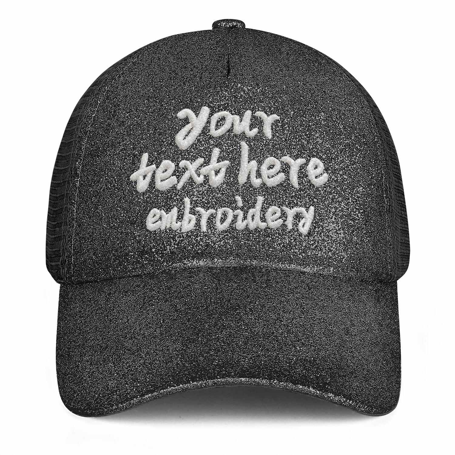 Vosoli Black Glitter Mesh Women’s Ponytail Hat - Team Custom Embroider Personalized Cap