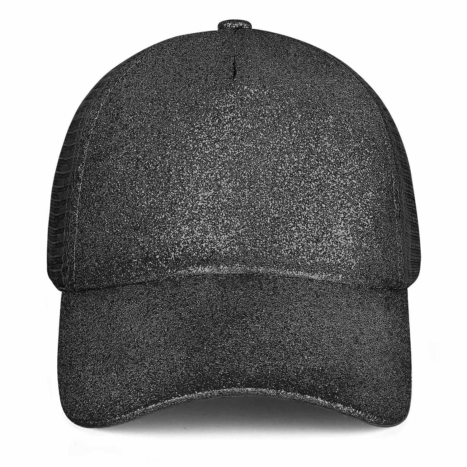 Vosoli Black Glitter Mesh Women’s Ponytail Hat - Team Custom Embroider Personalized Cap