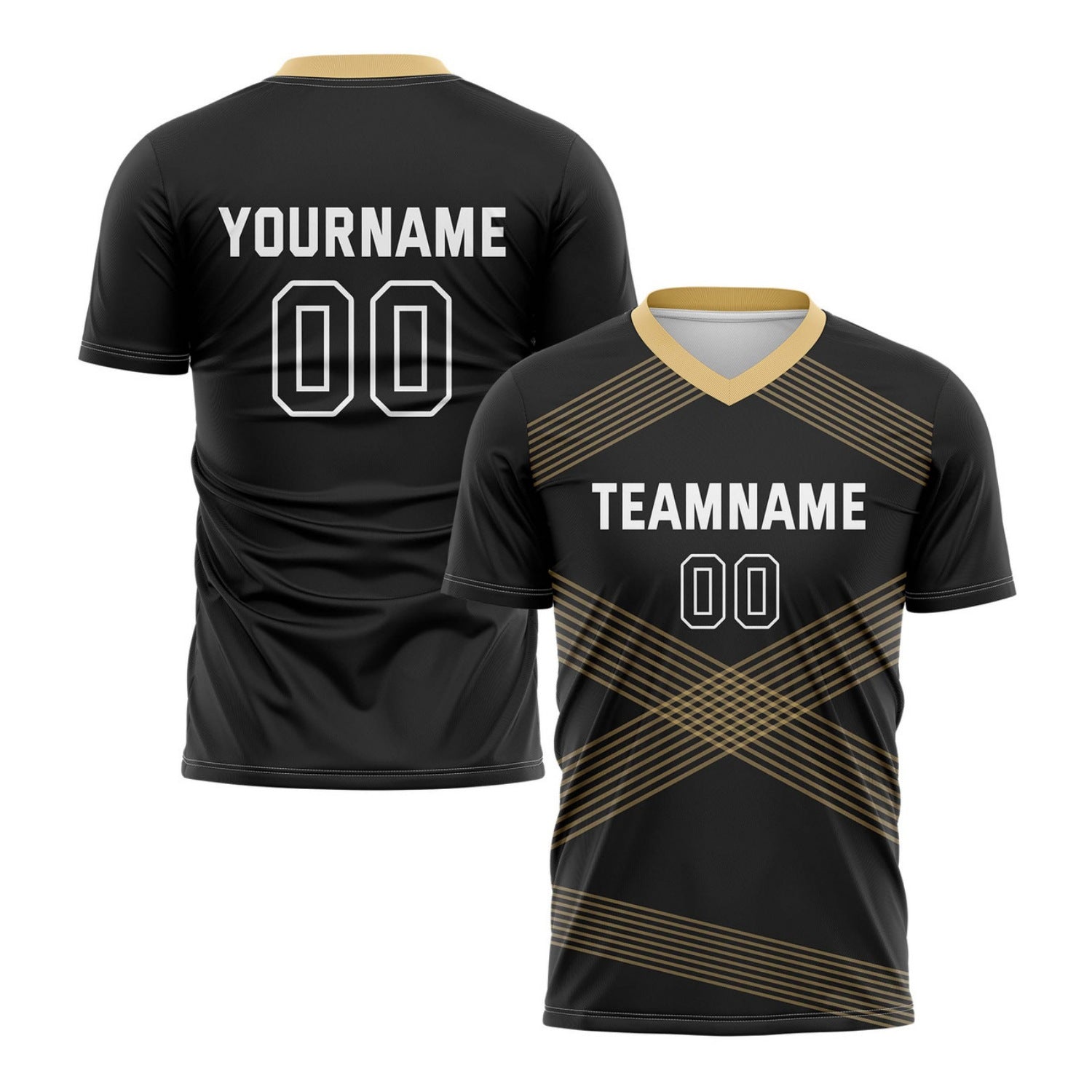 Custom Black & Gold Cross Stripe Soccer Jersey for Teams & Individuals | Vosoli