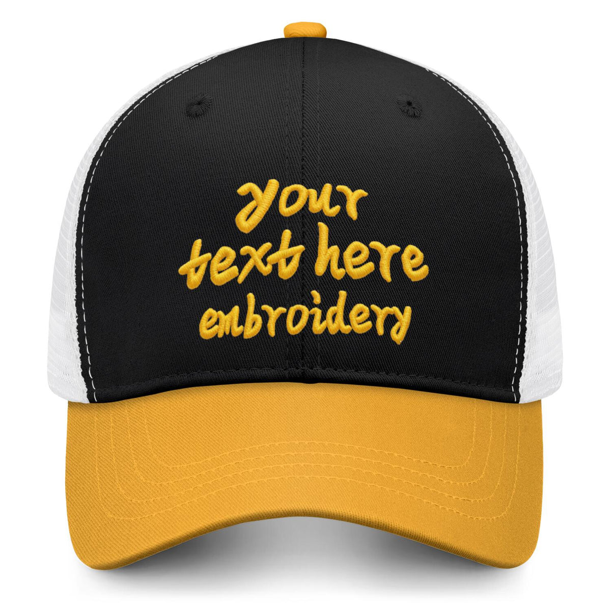Vosoli Black & Gold Two-Tone Baseball Trucker Hat - Unisex Custom 3D Embroidery or Print