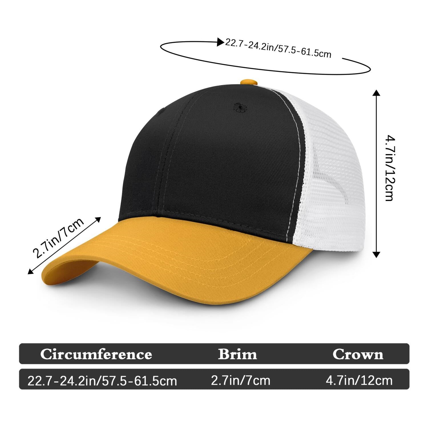 Vosoli Black & Gold Two-Tone Baseball Trucker Hat - Unisex Custom 3D Embroidery or Print