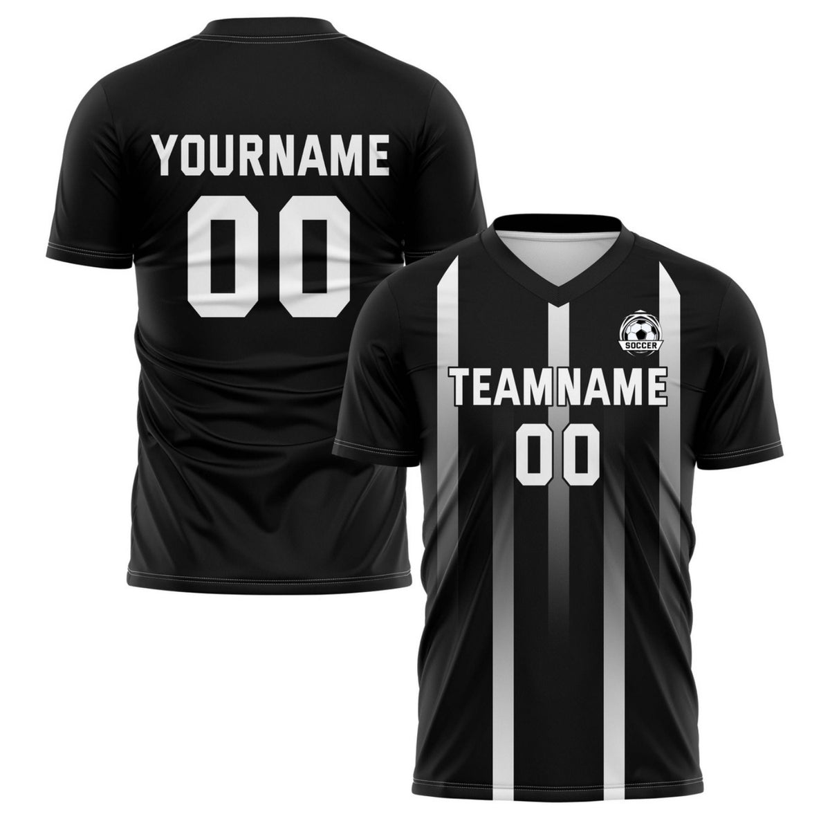 Custom Black &amp; Gray Stripe Soccer Jersey - Personalized Team Name &amp; Player Number for Leagues | Vosoli